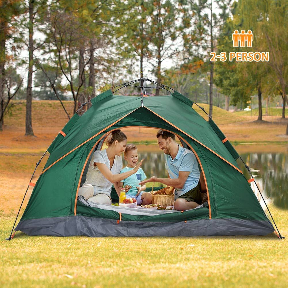 2-3 Man Automatic Instant Double Layer Pop up Camping Tent Waterproof Outdoor UK