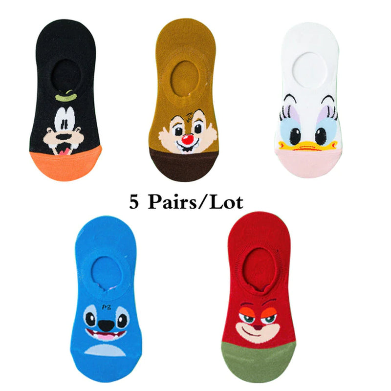 10 Pieces = 5 Pairs Korea Summer Socks Women Cartoon Animal Bear Mouse Socks Cute Funny Invisible Cotton Ankle Socks Size 35-41