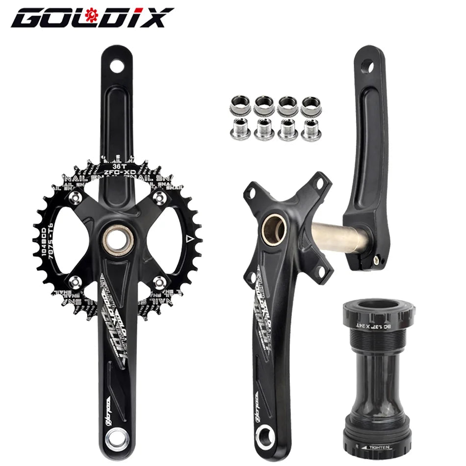 GOLDIX Bicycle Crank Chainring 104BCD MTB Bike Crank Aluminum Alloy with Bottom 170mm Crank Black 32T 34T 36T 38T Plate