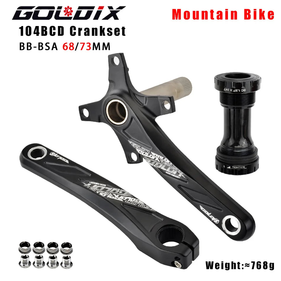 GOLDIX Bicycle Crank Chainring 104BCD MTB Bike Crank Aluminum Alloy with Bottom 170mm Crank Black 32T 34T 36T 38T Plate