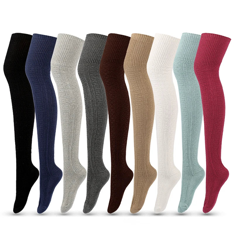 1 Pair Women Long Stockings Girls Over Knee Long Thigh High Knitting Socks Plus Size Overknee Socks Knitting Warm Wool Stocking