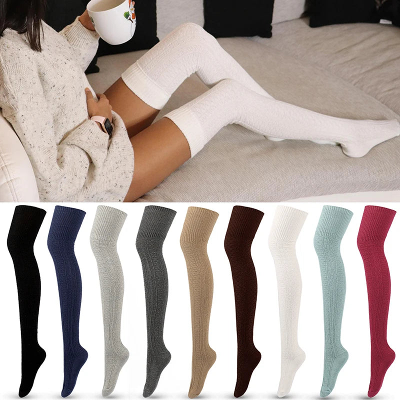 1 Pair Women Long Stockings Girls Over Knee Long Thigh High Knitting Socks Plus Size Overknee Socks Knitting Warm Wool Stocking