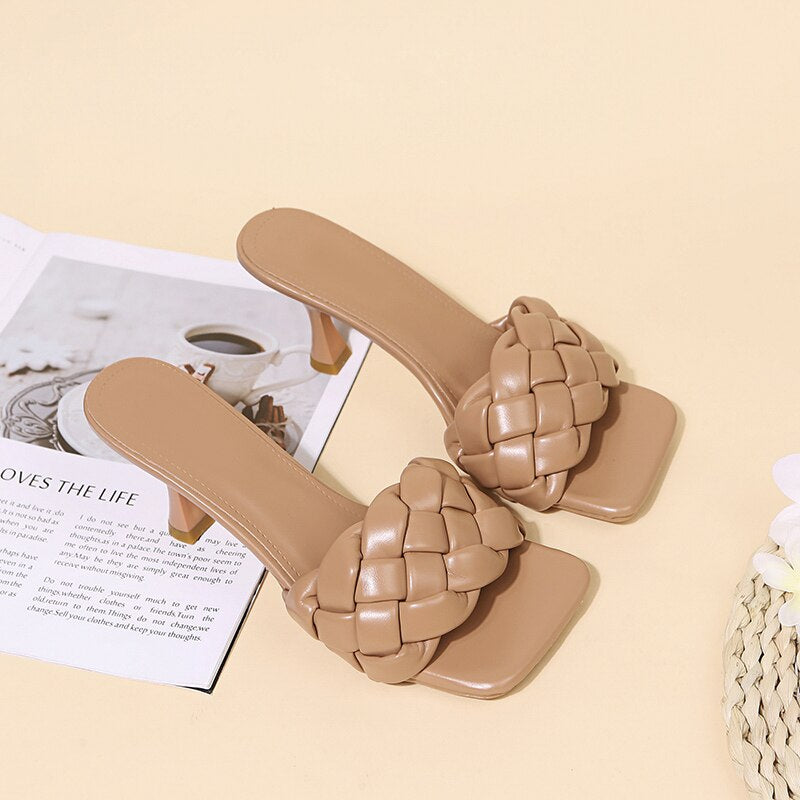 Luxury Slides Women 8Cm High Heels Mules Fetish Pumps Individual Weave Leisure Blue Office Ladies Prom Slippers Women'S Shoes