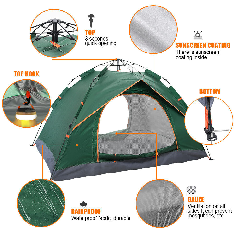 2-3 Man Automatic Instant Double Layer Pop up Camping Tent Waterproof Outdoor UK