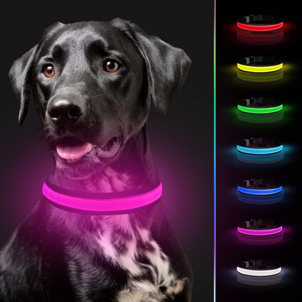 USB Rechargeable LED Pet Dog Collar Flashing Luminous Safety Light up Nylon UK