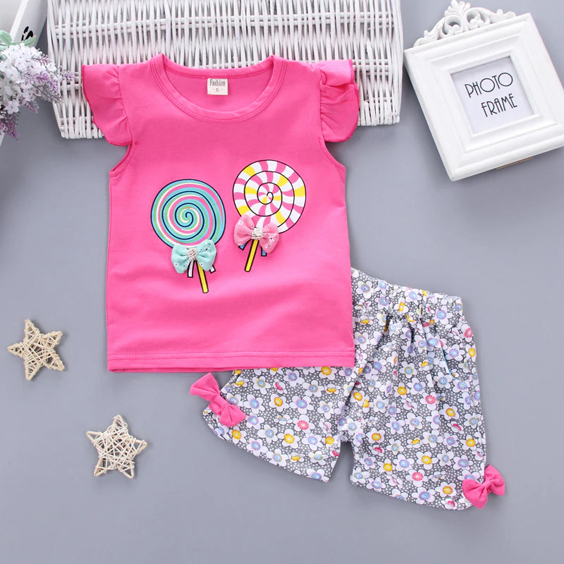 Two Pieces Cotton Girls Clothing Sets Summer Vest Sleeveless Children Sets Fashion Girls Clothes Suit Casual Floral Outfits 1-5T