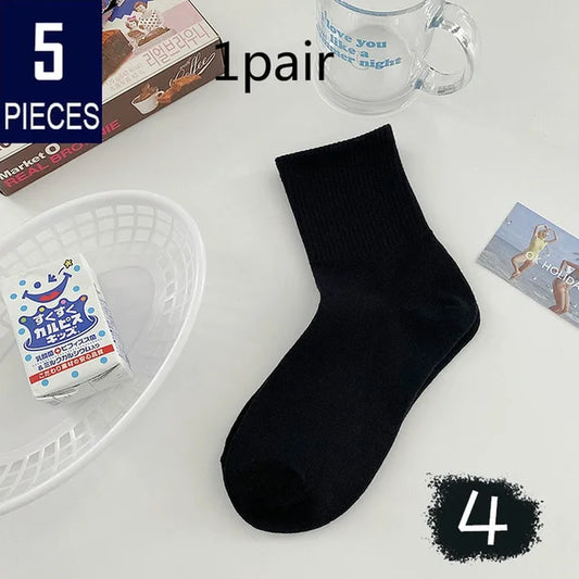 5Pairs Striped Socks Funny Cow Print White Cartoon Calcetines Cozy Harajuku Skarpetki Damskie Cute Animal Kawaii Chaussettes