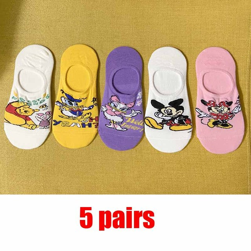 10 Pieces = 5 Pairs Korea Summer Socks Women Cartoon Animal Bear Mouse Socks Cute Funny Invisible Cotton Ankle Socks Size 35-41